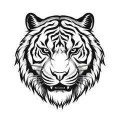 Tiger head, cartoon style, white isolated background PNG