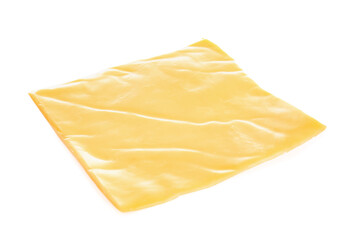 Slice of tasty processed cheese isolated on white background
