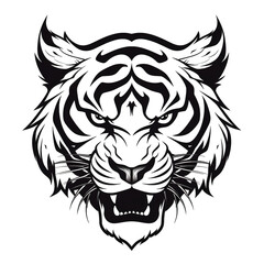 Fototapeta premium Tiger head, cartoon style, white isolated background PNG