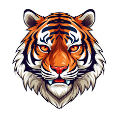 Obraz premium Tiger head, cartoon style, white isolated background PNG