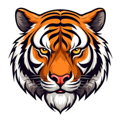 Naklejka premium Tiger head, cartoon style, white isolated background PNG