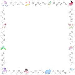 frame with flowers and animals wildlife
