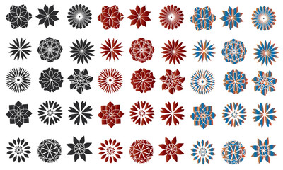 set of colorful , black, red , blue, purple flower vector element on white background	