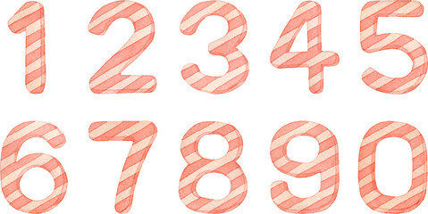 ピンク色のストライプ柄の数字のイラスト(セット素材)