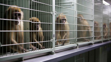 Funny looking animals staring through cage rods. Generative ai.