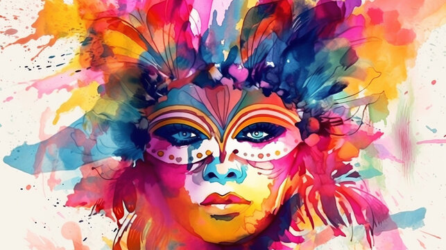 Carnival banner with funny character in fancy dress on stilts. illustration generative ai