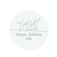 A round white circle with the words happy children day on it.