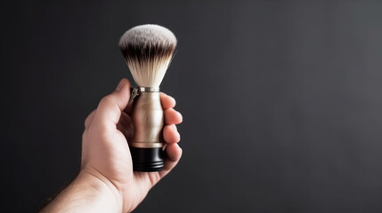 hand is holding a Shaving Brush. generative ai. - obrazy, fototapety, plakaty