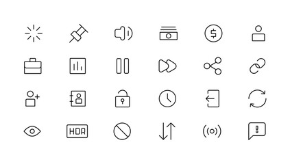 Pixel Perfect. Basic User Interface Essential Set. Line Outline Icons. For App, Web, Print. Editable Stroke. Pixel Stroke Wide with Round Cap and Round Corner