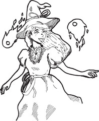 illustration of young female witch