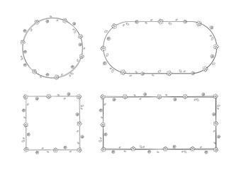 Floral Frame Outline Doodle Set. Spring border template, flourish design element for wedding, greeting card.