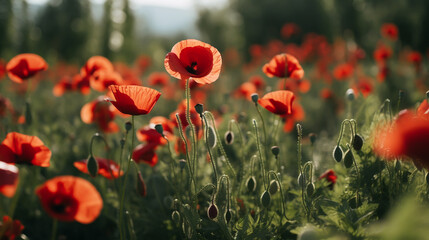 American flag And a poppy flower background. Generative Ai.