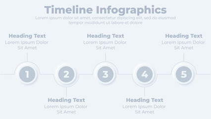 Fototapeta na wymiar Timeline 5 steps neumorphic business infographic presentation slide template