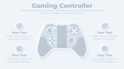 Neumorphic gamepad or gaming controller infographic presentation template