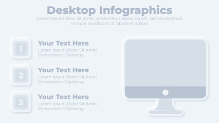 Neumorphic desktop monitor infographic presentation template