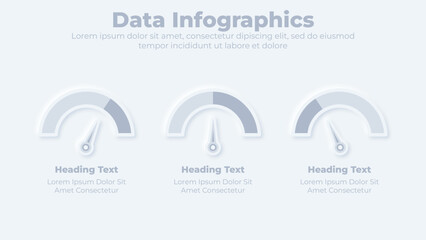 Neumorphic percentage meter and graphical chart elements infographic presentation template