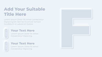 Neumorphic alphabet letter f and steps infographic presentation template