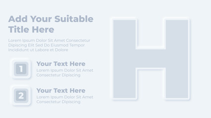 Neumorphic alphabet letter h and steps infographic presentation template