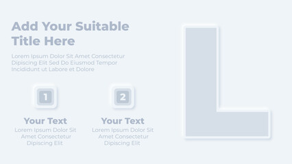 Neumorphic alphabet letter l and steps infographic presentation template