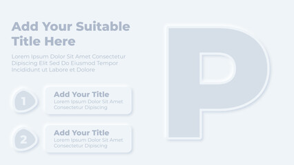 Neumorphic alphabet letter p and steps infographic presentation template