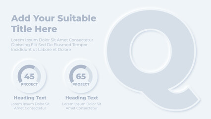 Neumorphic alphabet letter q and steps infographic presentation template
