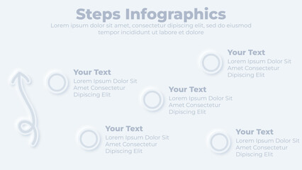 Neumorphic business timeline infographic with 5 steps presentation template