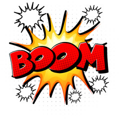 Boom retro comic speech bubble and effect in pop art style