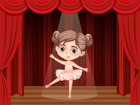 Cute ballet dancer performing on stage