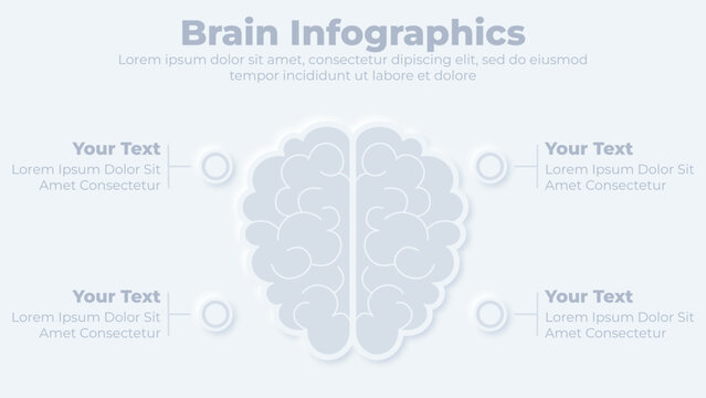 Neumorphic business strategy with brain creative concept infographic presentation template