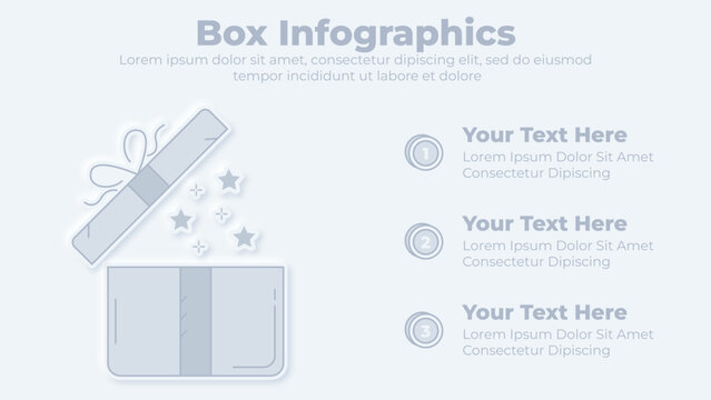 Neumorphic gift and surprise box infographic presentation template