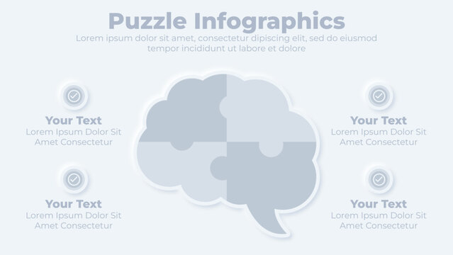 Neumorphic business creative brain puzzle infographic presentation template