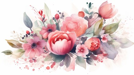 Obraz na płótnie Canvas Digital watercolor flowers illustration, generative AI