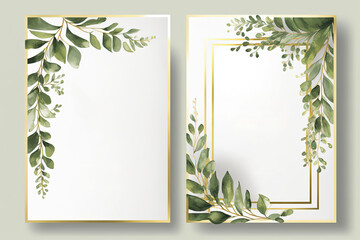 wedding invitation, thank you card, rsvp, details,menu,welcome,boho DIY minimal template design with watercolor greenery leaf and branch, watercolor invitation, beautiful floral wreath. Generative AI