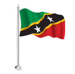 Saint Kitts and Nevis Flag. Isolated Realistic Wave Flag of Saint Kitts and Nevis Country on Flagpole.