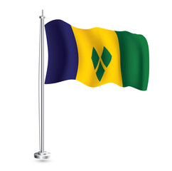 Saint Vincent and the Grenadines Flag. Isolated Realistic Wave Flag of Saint Vincent and the Grenadines Country on Flagpole.