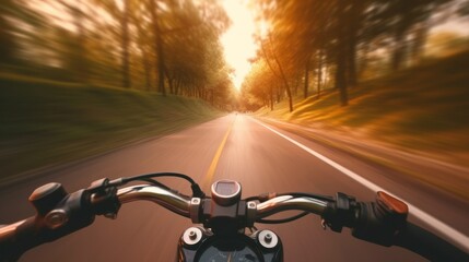 Motorcycle on the road in the forest with motion blur effect, generative Ai