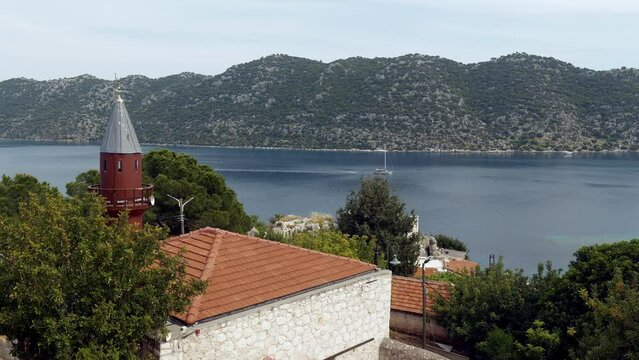 Tourist boat trip sails between Kerova island and Turkish village Simena