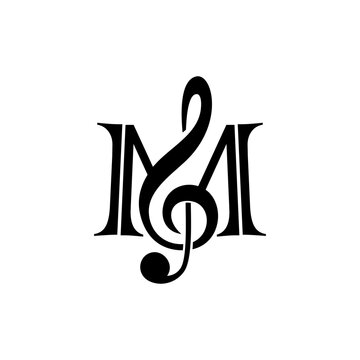 Playful music logo design element with Chord and letter M silhouette template idea