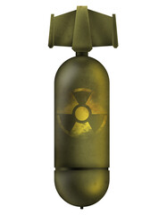 Illustration of atomic weapon with radiation warning symbol on white background