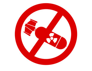 Prevent nuclear war. Prohibition sign with atomic weapon on white background, illustration