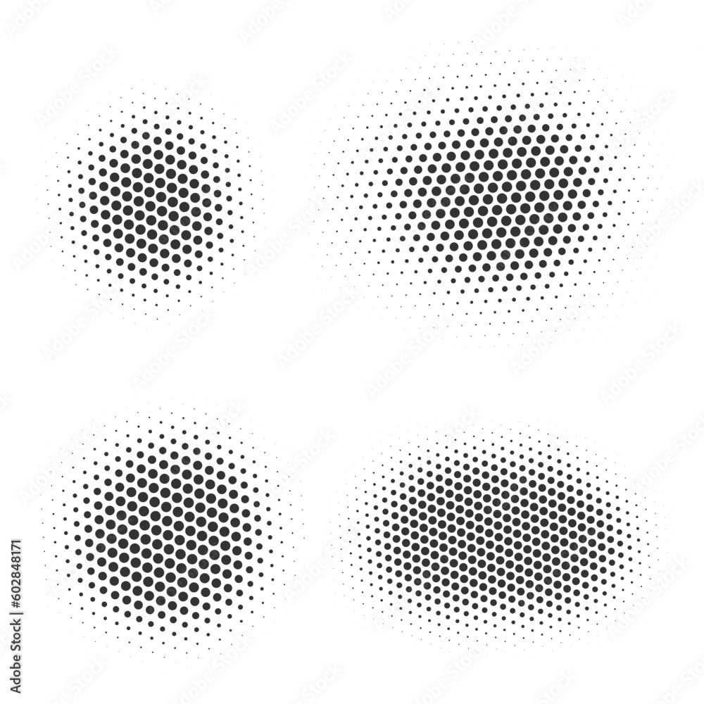 Poster half tone dotted circles. vector round shape with grunge texture. abstract gradient elements isolate