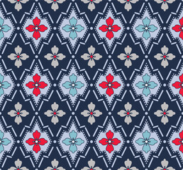 Japanese Zigzag Diamond Flower Vector Seamless Pattern