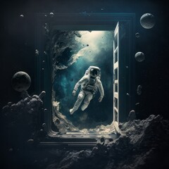 astronaut entering the door of heaven