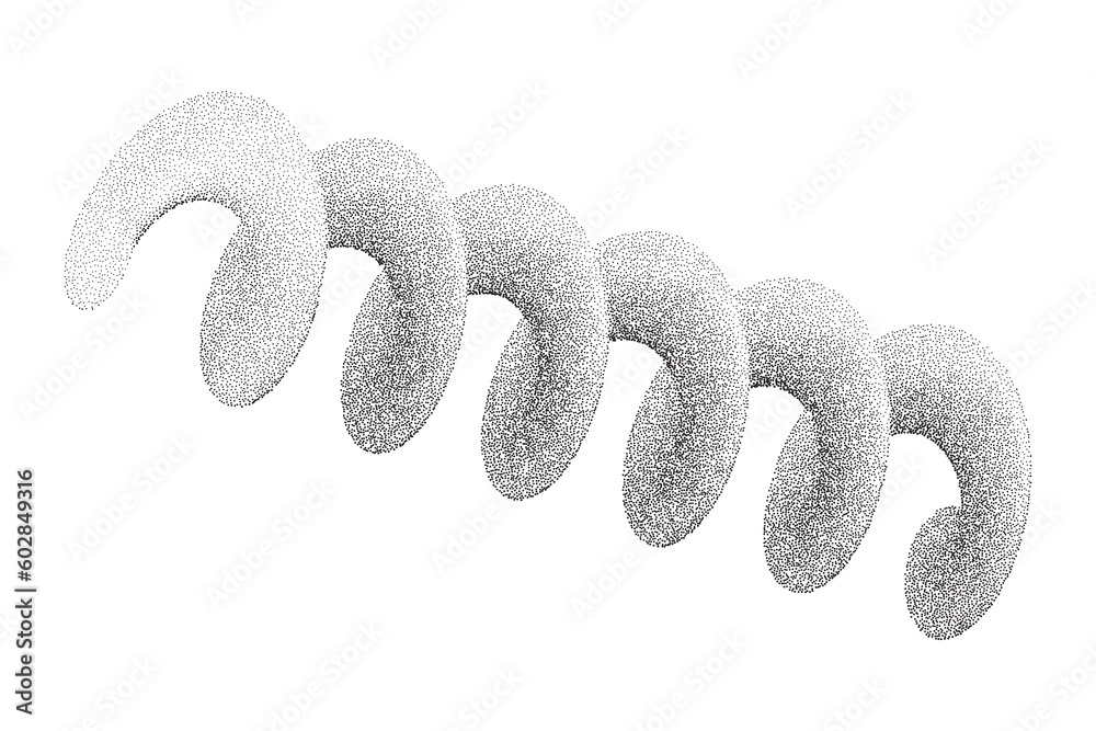 Poster grainy spring with noise texture. dotted stipple curve spiral isolated on white background. vector g