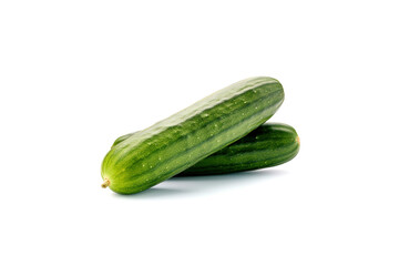 A pile of fresh green cucumbers isolated on white background. Created with Generative AI Technology