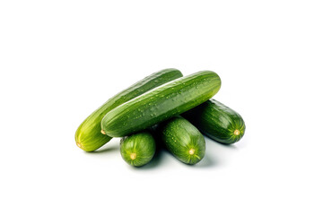 A pile of fresh green cucumbers isolated on white background. Created with Generative AI Technology