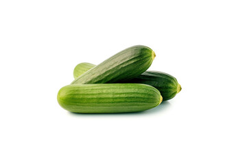 A pile of fresh green cucumbers isolated on white background. Created with Generative AI Technology