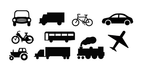Motorcycle and bicycle, car, heavy truck, Heavy-duty vehicle and bus. Set of various transportation