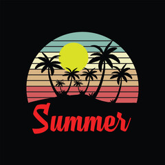 Summer, palm, graphic, t-shirt, retro, vintage, design, beach, shirt, surf, ocean, sunset, vector, print, surfing, tee, wave, art, illustration, sun