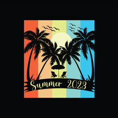 Summer, palm, graphic, t-shirt, retro, vintage, design, beach, shirt, surf, ocean, sunset, vector, print, surfing, tee, wave, art, illustration, sun